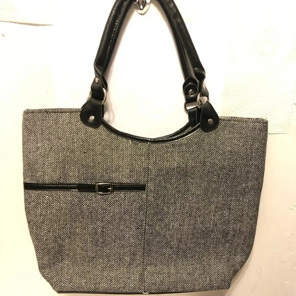 Vintage Hearing Bone Women Handbag Tweed Gray - Picture 1 of 4